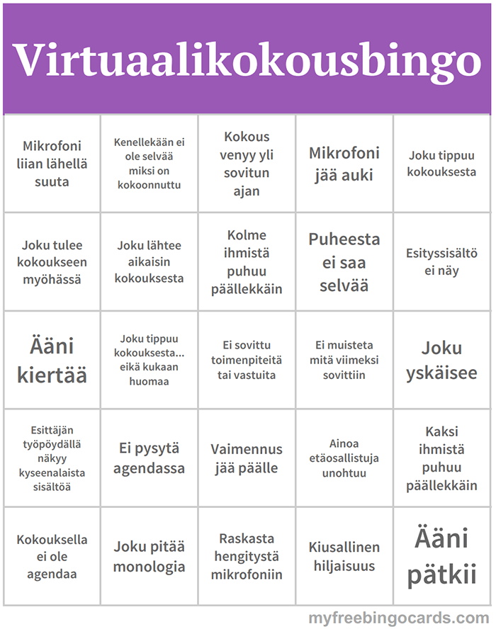 Etäpalaveribingon taulukko